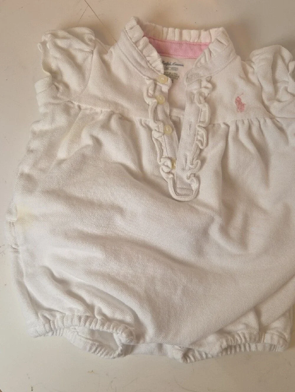 Ralph Lauren White Baby Polo Top with Pink Pony Embroidery